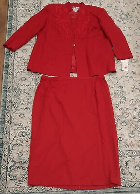 #ad NWT Ben Marc International Size 24 Skirt Suit 2 Piece Jacket Red Embroidered $40.00