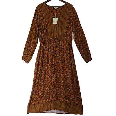 #ad Knox Rose Womens Brown Orange Floral Peasant Boho Dress Large Button Front Maxi $29.99