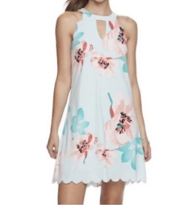 #ad Light Blue and Cherry Blossom Sleeveless Summer Dress Small $17.99