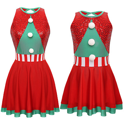#ad US Women Girls Sleeveless Sequins Mini Dress Christmas Santa Costume Xmas Gift $15.80