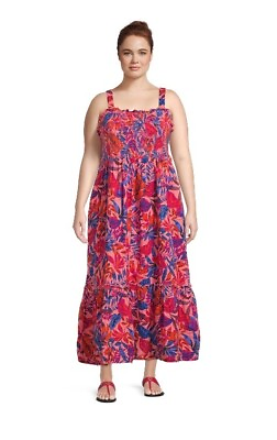 #ad Terra amp; Sky Womens Plus Size 3X Tropical Pink Tiered Maxi Dress Elastic Straps $15.29