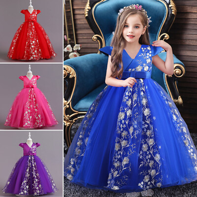 Pageant Wedding Party Girls Tulle Kids Long Maxi Dress Princess Gown Tulle 3 12Y $45.95