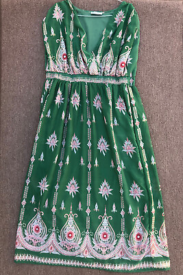 lapogee maxi dress 3X green paisley boho India empire waist pockets lined $24.50