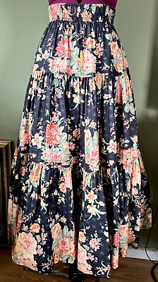 #ad Laura Ashley Vintage Floral Tiered Gypsy Rose Peasant Prairie Skirt Cottage Core $59.99
