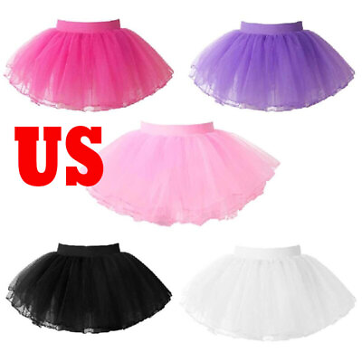 #ad US Kids Girls Tutu Skirts 4 Layer Tulle Skirts Ballet Dance Skirt Dress Costumes $8.18