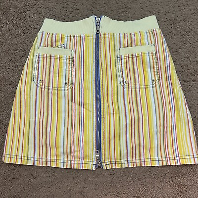 #ad Vintage XS Etam Weekend Corduroy Striped Yellow Multicolor Skirt Spring Summer $25.00