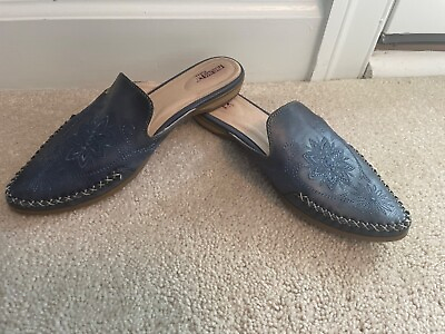 #ad Pikolinos Women#x27;s Mules Slides Blue Embroidered Leather Point Toe Boho Shoes 38 $75.00
