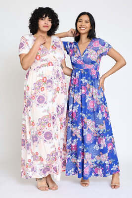 #ad Plus Size Spring Floral Pattern Surplice Maxi Dress USA Boutique $77.95