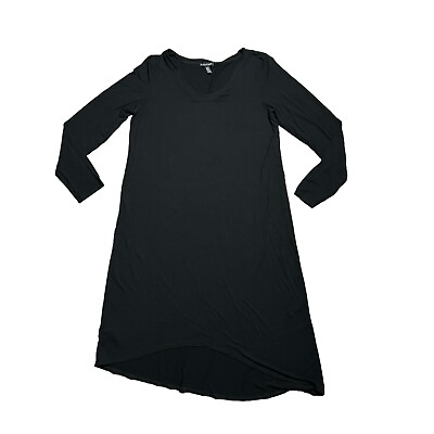 #ad Eileen Fisher Long Sleeve Maxi Dress Black Viscose Lycra Stretch Slinky Medium $39.99