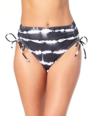 #ad California Waves Medium High Waisted Bikini Bottoms Tie Dye Swimsuit Black NEW $5.00