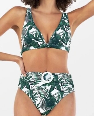 #ad CUPSHE Women#x27;s High Waisted Bikini Swimsuit Tropical Two Piece NWT XXL o Ring $13.60