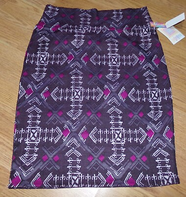 NWT LuLaRoe Womens L Brown Purple Geometric Cassie Skirt Pencil Straight Knit $29.95