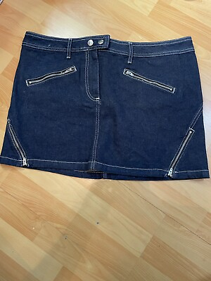TopShop Dark Blue Denim Skirt Multiple Zippers Size 12 BNWT $32.33