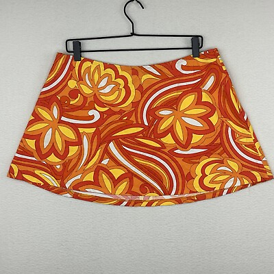 #ad Vintage Beach Cover Up Skirt Retro Floral Print Size XL Mini Baja Blue USA Made $18.99