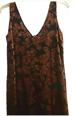 Vintage Esprit de corp Dress Maxi Women#x27;s Velvet Burnout Bronze Floral Lined M L $39.95