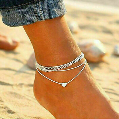 Fashion Love Heart Ankle Bracelet Foot Chain Silver White Women Anklet Gifts $1.89