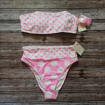 #ad NWT Swimsuit Bikini 2ps Set Pink Polka Dot Size Medium $20.80