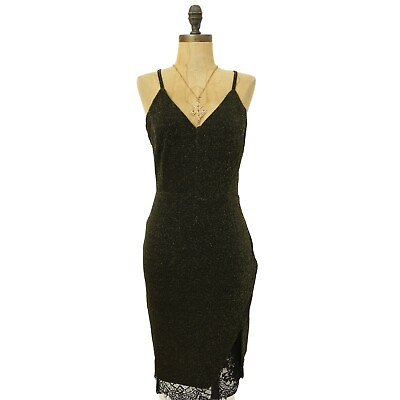 #ad JOA Cocktail Party Dress Size S Lace Trim Glitter Metallic Black Gold B22 $24.79
