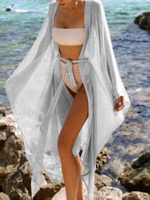 #ad #ad White Sheer Long Beach Swimwear Bikini Cover Up Kimono $49.95