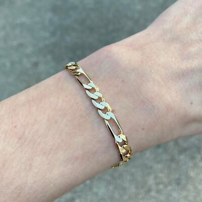 Gold Bracelet Gold Mens Womens Wide 6mm 8in Figaro Link Chain Bracelet $20.00