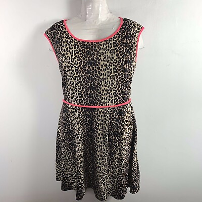 Janette Plus Juniors Dress Sz 3XL Brown Animal Print Hot Pink Trim Knee Length $20.00