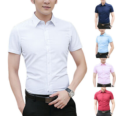 Men Casual Plain Short Sleeve Button Up Shirt Formal Party Work Fit Dress Shirt. $11.94