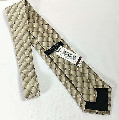 #ad NEW VTG Sears Covington Silk Tie Mens Nova Check Plaid Gold Beige Tan Necktie $11.95