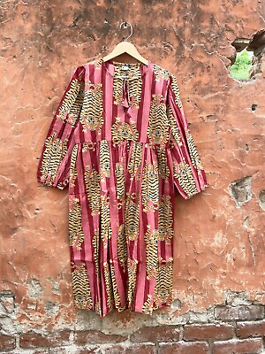 #ad Indian Tiger Print Cotton Women Maxi Dresses Hippie Wrap Summer Vintage Dress $49.99