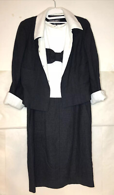 #ad CHANEL 09P BLACK CC LOGO Tweed JACKET SKIRT SUIT DRESS FR 38 Bow 60s style SC2 $1199.00