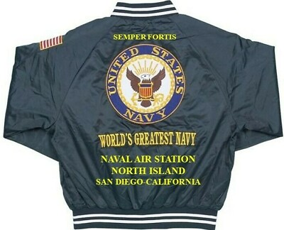 #ad NAVAL AIR STATION NORTH ISLAND* SAN DIEGO CA EMBROIDERED SATIN JACKET BACK ONLY $169.95