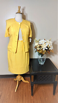 #ad NWT SUSAN BRISTOL Yellow 2 Piece Skirt Suit 14 $20.00