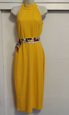 #ad #ad Women#x27;s Halter Sleeveless Yellow Back Zip Up Long Maxi Dress SZ Small $19.99
