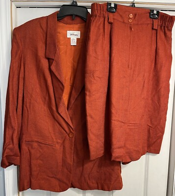 #ad Worthington Sz 14 Blazer amp; Pencil Skirt Suit Set Burnt Orange Linen Blend Vtg $36.12