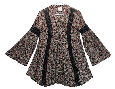 #ad Knox Rose Women’s Floral Print Boho Dress 3 4 Sleeves Crochet Trim XS $10.39