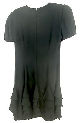 #ad VTG NIPON BOUTIQUE Black PARTY DRESS Short Sleeve Ruffle 80#x27;s 12 $51.00