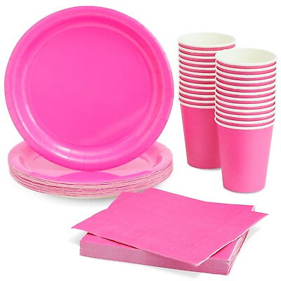 #ad 72 Pieces of Hot Pink Party Supplies for Birthday Decorations Serves 24 $19.89