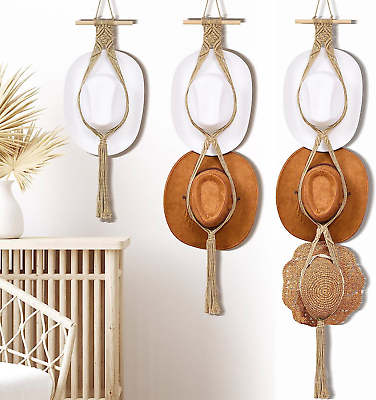 Yulejo 3 Pcs Macrame Hat Hanger Boho for Wall Organizer Cowgirl Display Hand and $22.82