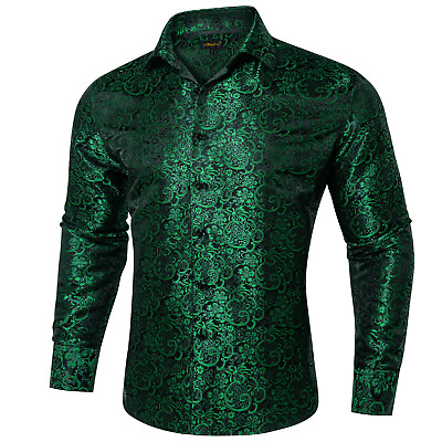 #ad Mens Shirts Slim Green Button Down Long Sleeve Dress Shirt Tops Prom Wedding New $29.99