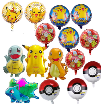 #ad 15 Pcs Balloons Pokemon Cartoon Foil Balloons for Kids Party Birthday Decor $19.99
