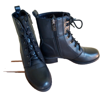 Ankle Boots Women Sz 7.5 WIDE Black Weatherproof Zip Biker NEW Aqua College $27.75