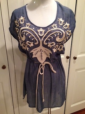 #ad Blue Beige Beach Cover Up Size S By THEME $6.00