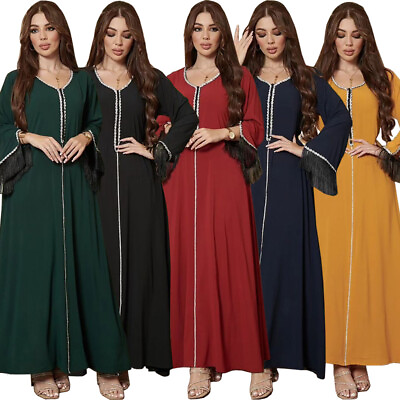 #ad Dubai Kaftan Women Long Maxi Dress Abaya Muslim Robe Dress Gown Evening Party C $61.59