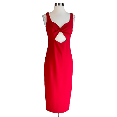#ad Women#x27;s Cocktail Dress by AQUA Size 12 Red Sleeveless Cutout Midi Sheath $59.99
