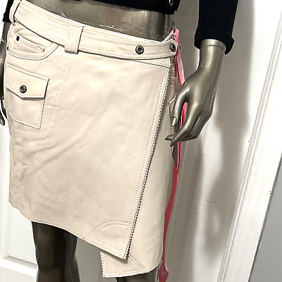 #ad Leather Skirt Women#x27;s 6 Beige Wrap Moto Lambskin Buttery Soft by Hein Gericke $34.99