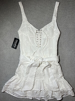 NWT Etiquette Women White Eyelet Dress Small Lace Up Yacht Cocktail White Party $48.90