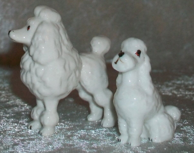 #ad Miniature Vintage White Porcelain Pom Pom French Poodle Dog Figurines Japan $12.80