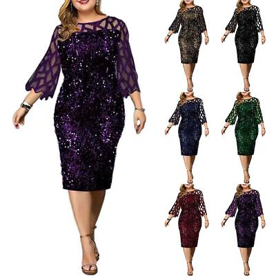 #ad Plus Size Women Sequin Mesh Midi Dress Cocktail Evening Party Bodycon Gown Dress $30.19