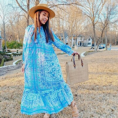 Zara Printed Blue Midi Maxi Flowy Boho Dress Size S M L NWT Bloggers Favourite $39.00