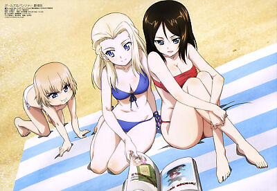 #ad Anime girls beach sand towel magazine blonde und panzer Playmat Game Mat Desk $36.99