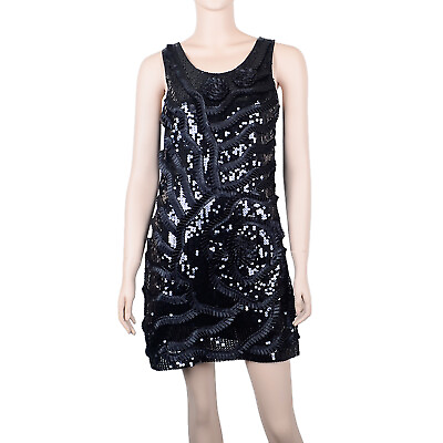 #ad Women#x27;s Party Cocktail Holiday Dress with Sequins amp; Sheer Back Black Gold $17.45